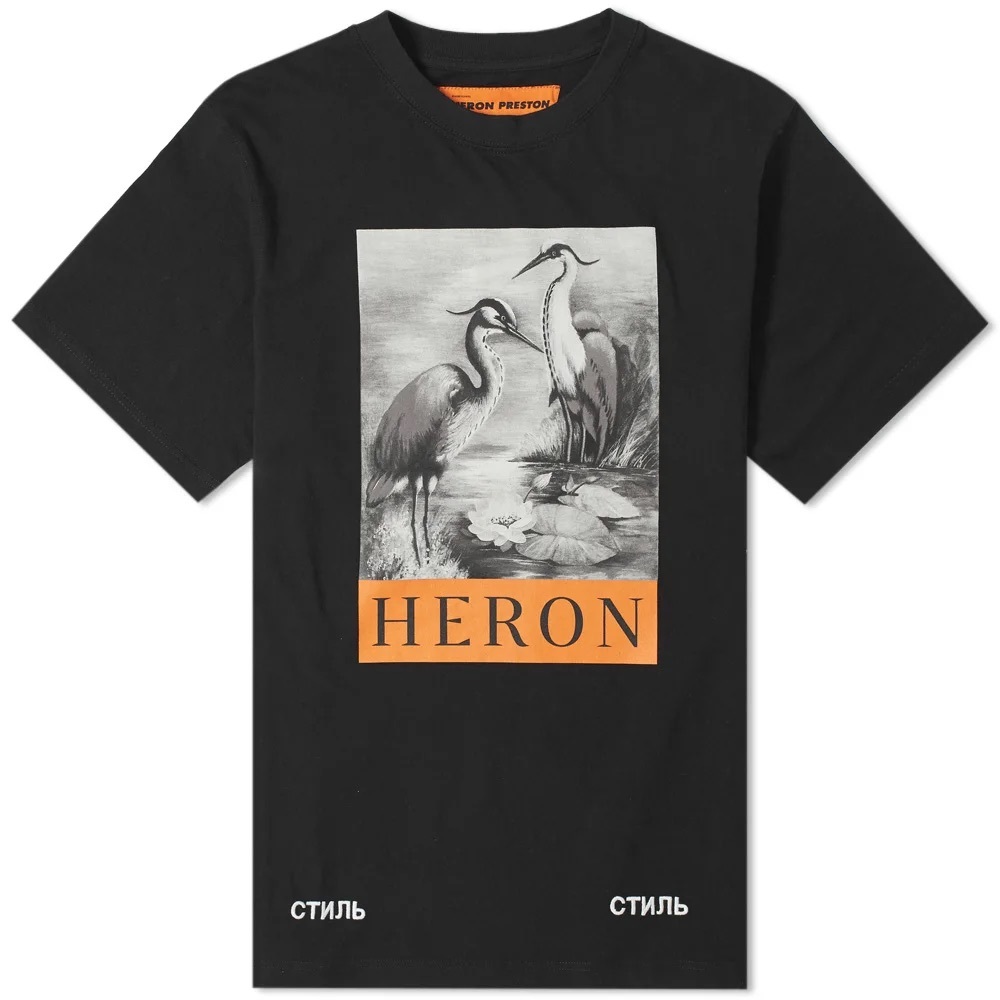 Heron Preston Black Graphic Short Sleeve Tee with Orange Logo